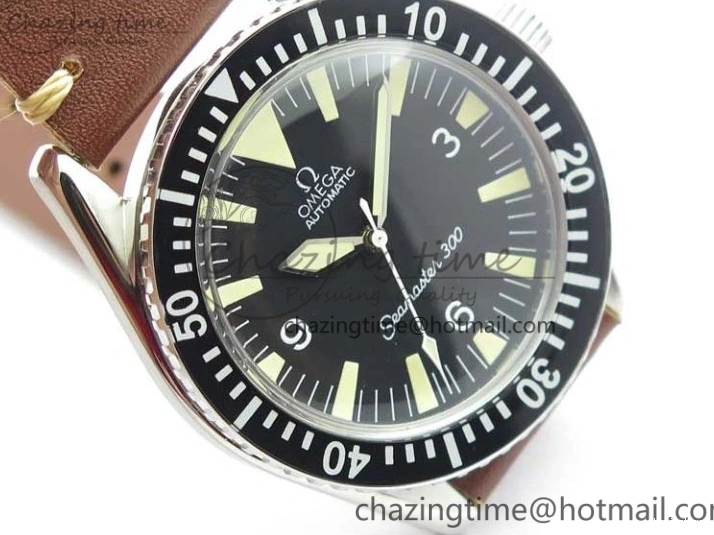 1219 Vintage Seamaster 300 No Date SS B12 Black Dial On Brown Leather Strap A2836 (Free Nylon Strap) Comfortable 7912